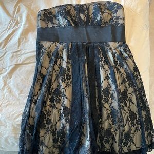 Gold black lace mini dress